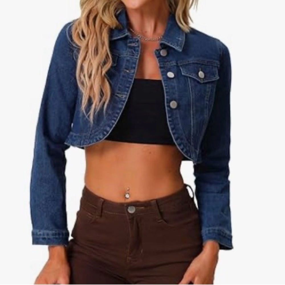 Moon River Blue Denim Cropped Jacket‎ Size S Ladies